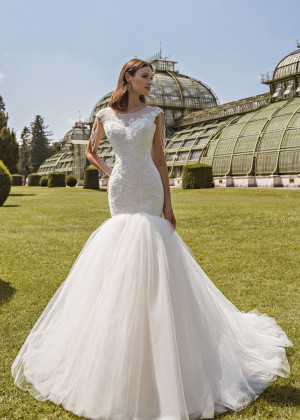 Beaded Lace Tulle Wedding Dress With Pearl Hanging Beaded Lace Tulle Wedding Dress With Pearl Hanging